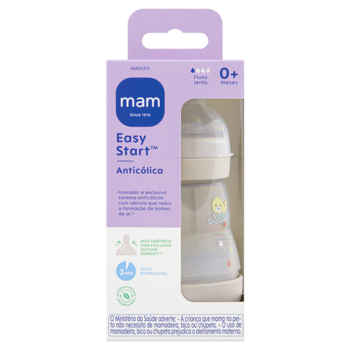 Mamadeira MAM Easy Start 160ml Anticólica e Autoesterilizável 0+ Meses Neutra