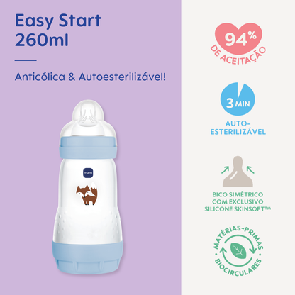 Mamadeira Mam Easy Start 260ml Anticólica e Autoesterilizável 2+ Meses Azul
