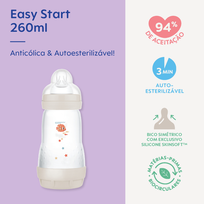 Mamadeira Mam Easy Start 260ml Anticólica e Autoesterilizável 2+ Meses Neutra