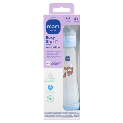 Mamadeira Mam Easy Start 320ml Anticólica e Autoesterilizável 4+ Meses Azul