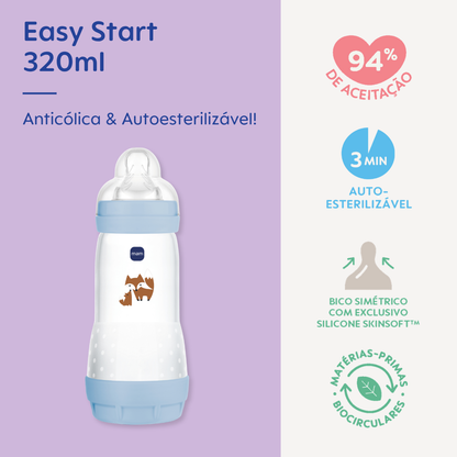 Mamadeira Mam Easy Start 320ml Anticólica e Autoesterilizável 4+ Meses Azul