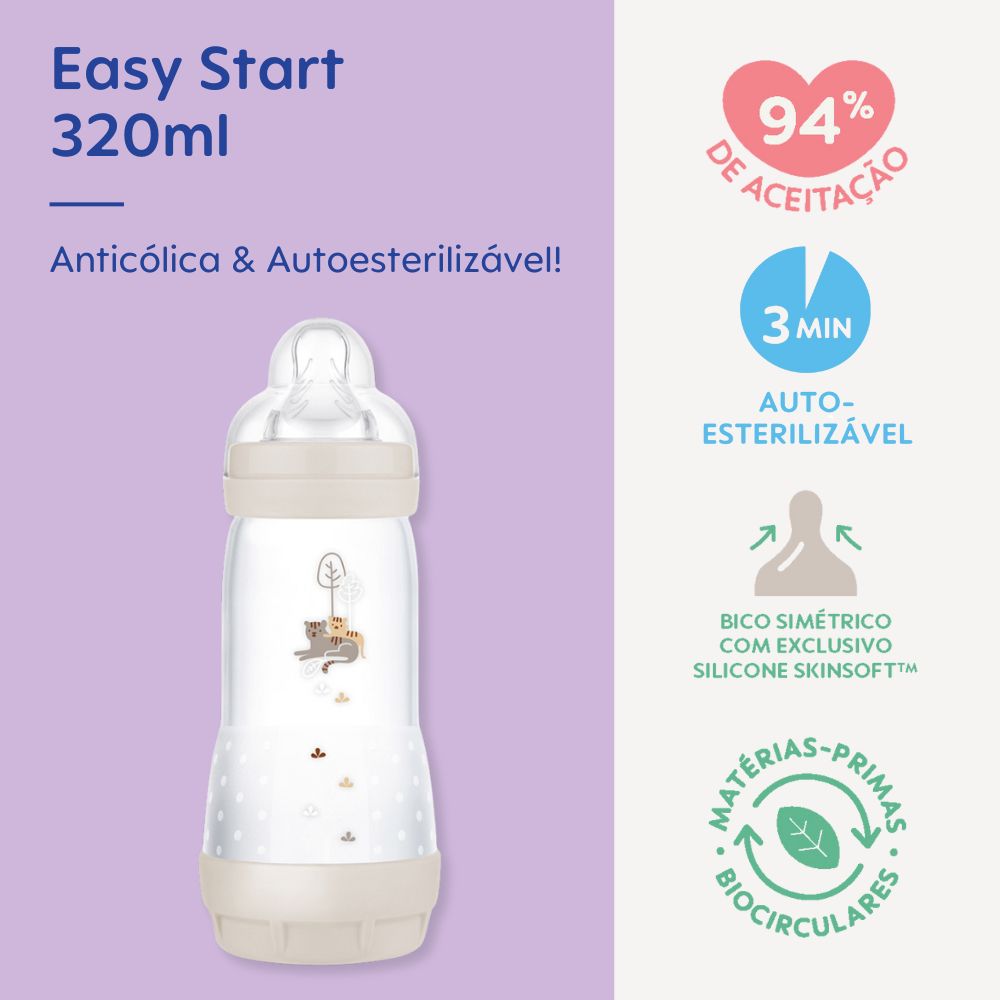 Mamadeira Mam Easy Start 320ml Anticólica e Autoesterilizável 4+ Meses Neutro