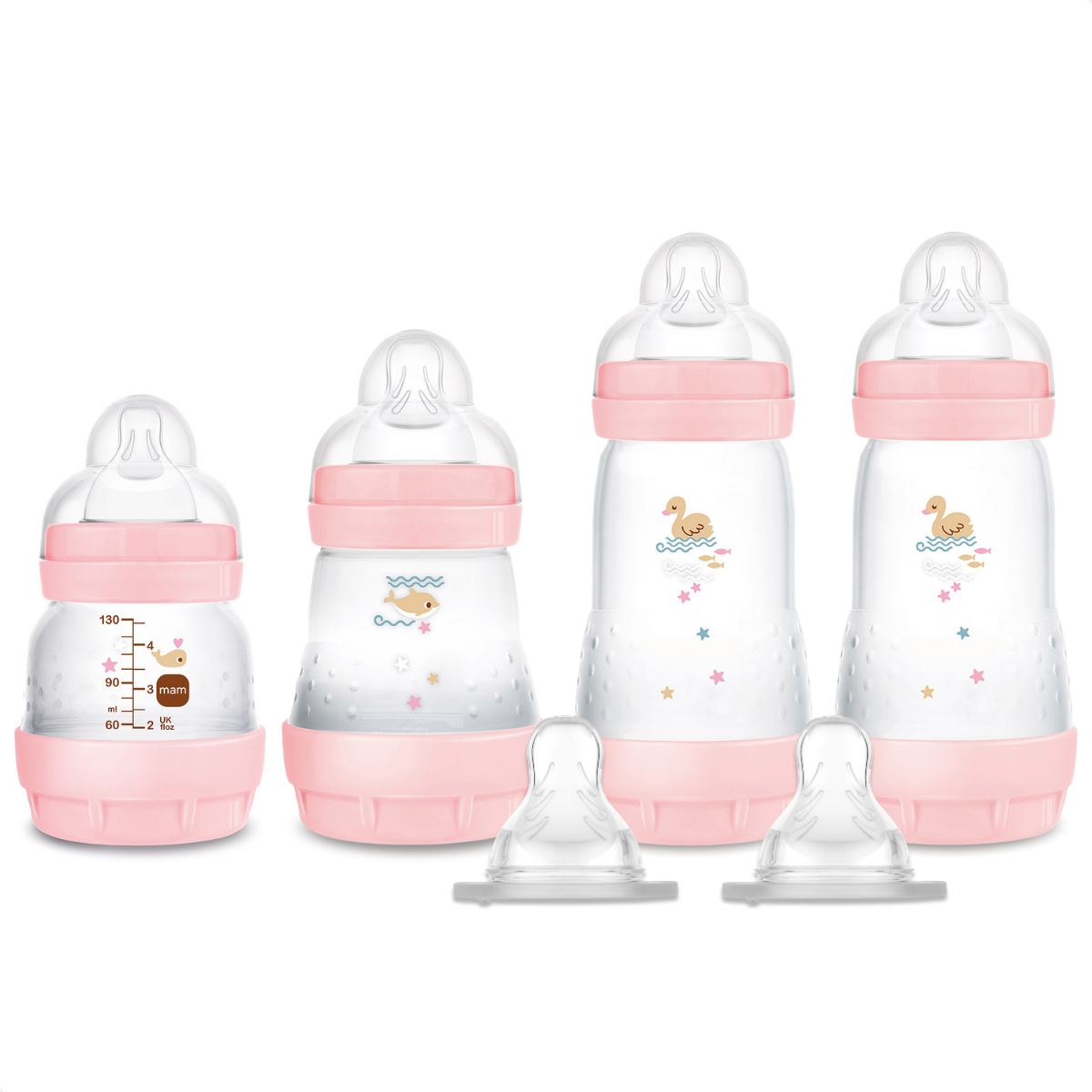 Kit 4 Mamadeiras MAM Easy Start - Gift Set Anticólica e Autoesterilizável 0+ Meses Rosa