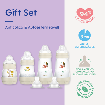 Kit 4 Mamadeiras MAM Easy Start - Gift Set Anticólica e Autoesterilizável 0+ Meses Neutro
