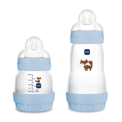 Kit 2 Mamadeiras MAM Easy Start - Starter Set 130ml + 260ml Anticólica e Autoesterilizável 0+ Meses Azul
