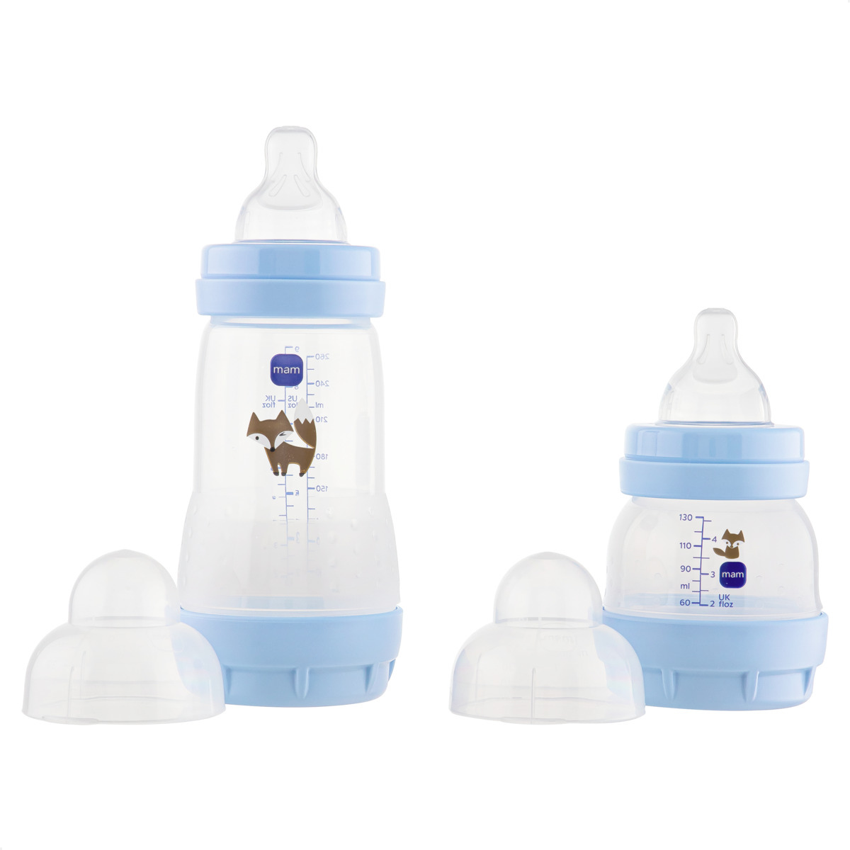 Kit 2 Mamadeiras MAM Easy Start - Starter Set 130ml + 260ml Anticólica e Autoesterilizável 0+ Meses Azul