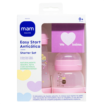 Kit 2 Mamadeiras MAM Easy Start - Starter Set 130ml + 260ml Anticólica e Autoesterilizável 0+ Meses Rosa