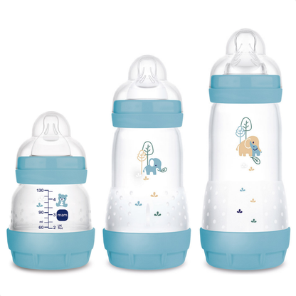 Kit 3 Mamadeiras MAM Easy Start - Trio 130ml + 260ml +320ml Anticólica e Autoesterilizável 0+ Meses Azul