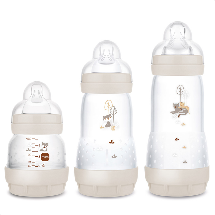Kit 3 Mamadeiras MAM Easy Start Trio 130ml + 260ml +320ml Anticólica e Autoesterilizável 0+ Meses Neutro