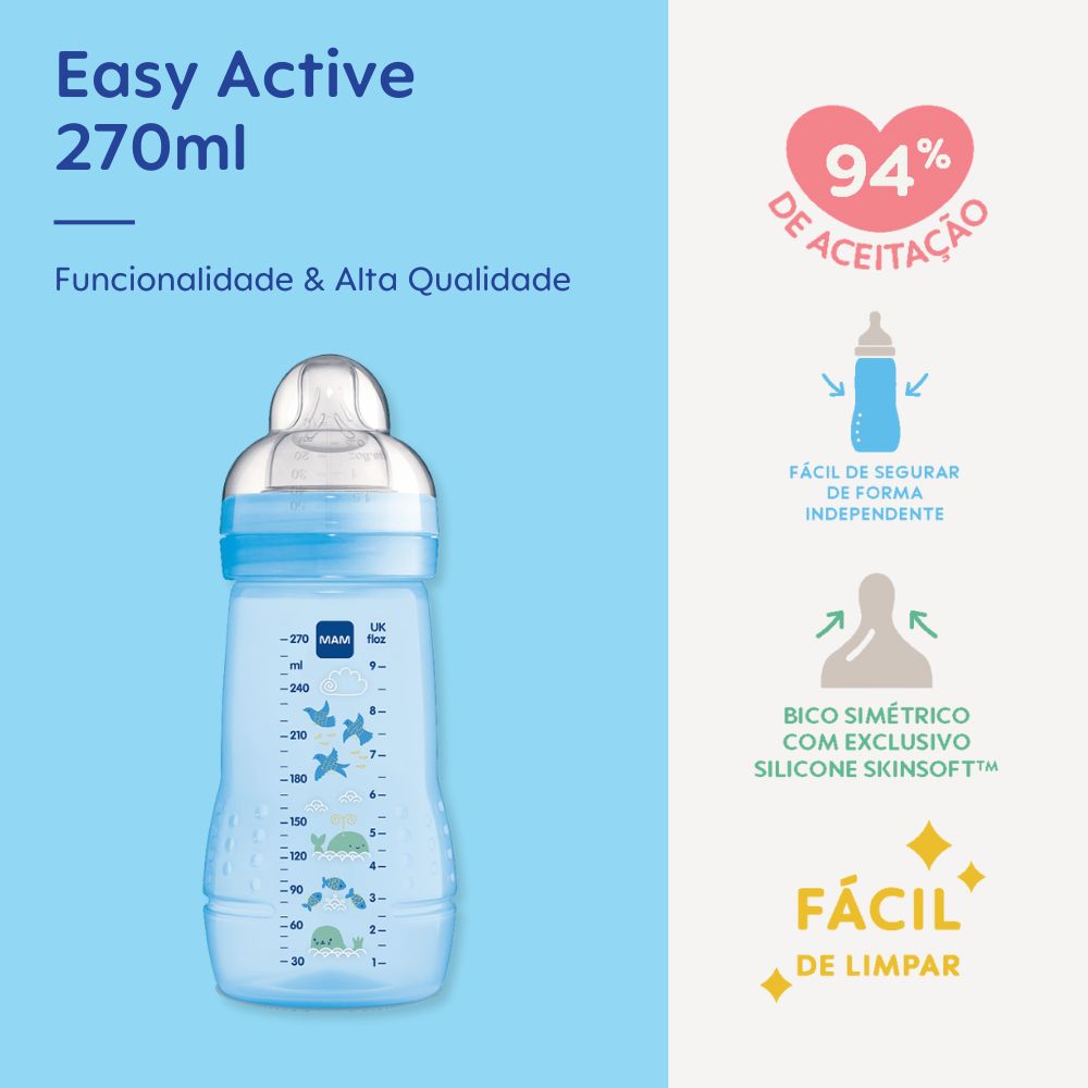 Mamadeira Mam Easy Active 270ml 2+ Meses Azul