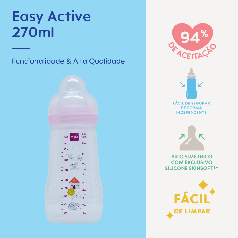 Mamadeira Mam Easy Active 270ml 2+ Meses Rosa