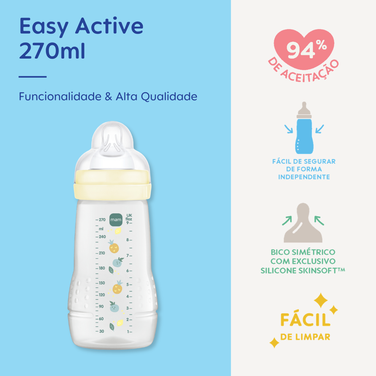 Mamadeira Mam Easy Active 270ml 2+ Meses Neutra