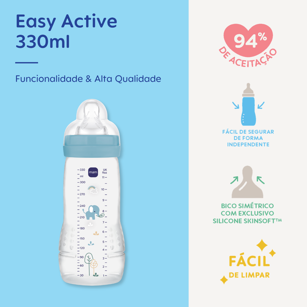 Mamadeira Mam Easy Active 330ml 4+ Meses Azul