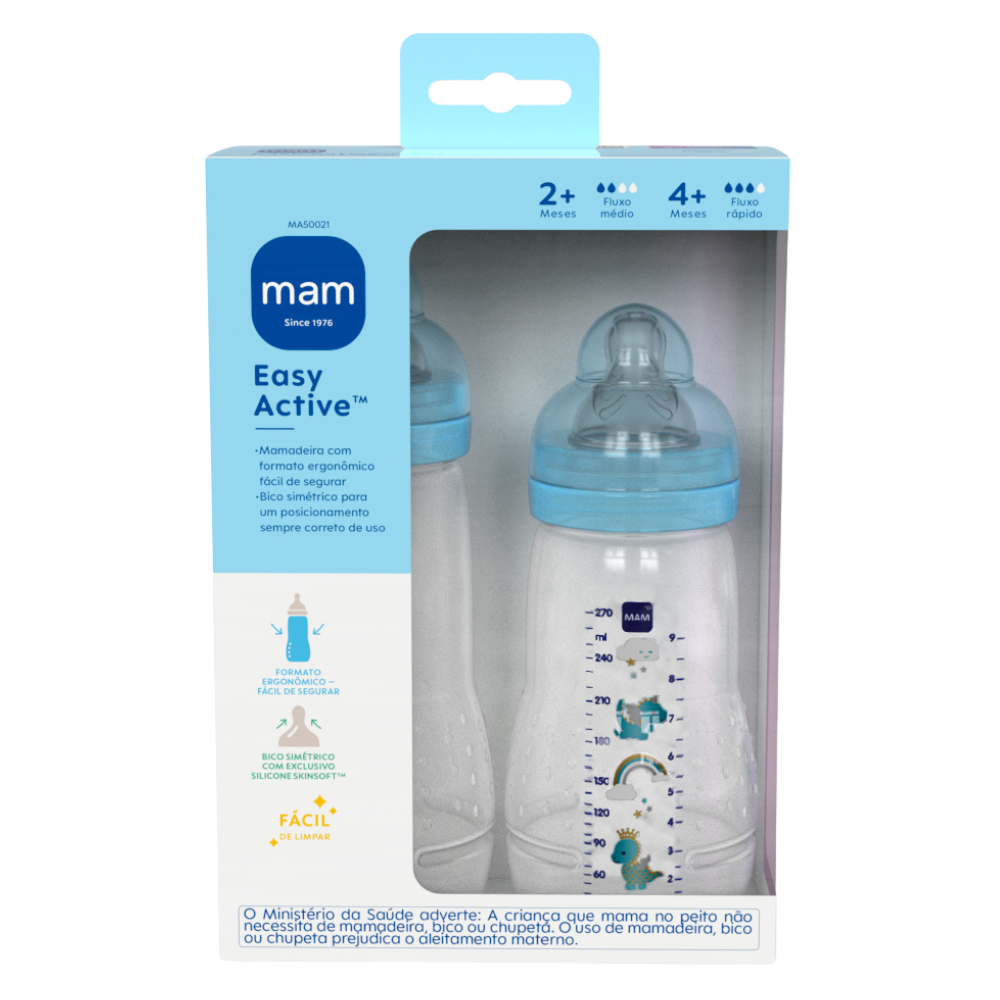 Kit 2 Mamadeiras MAM Easy Active Set 270ml + 330ml 2+ Meses Azul
