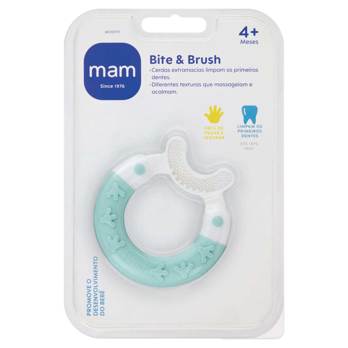 Mordedor para Bebê MAM Bite & Brush 4+ Meses Azul