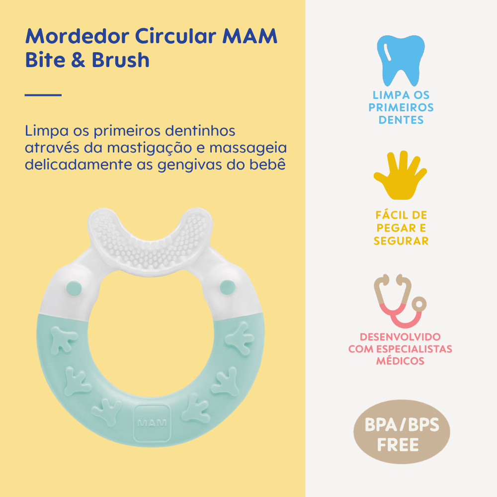 Mordedor para Bebê MAM Bite & Brush 4+ Meses Azul