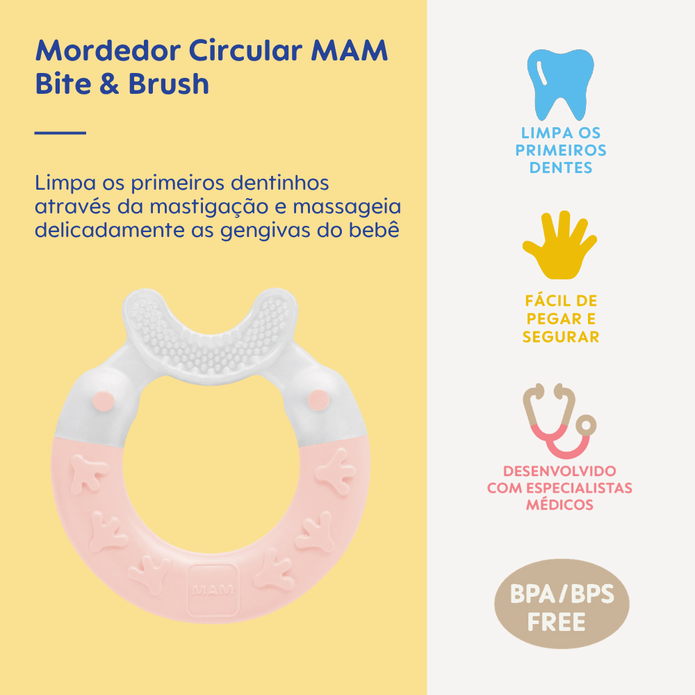 Mordedor para Bebê MAM Bite & Brush 4+ Meses Rosa