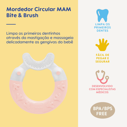Mordedor para Bebê MAM Bite & Brush 4+ Meses Rosa