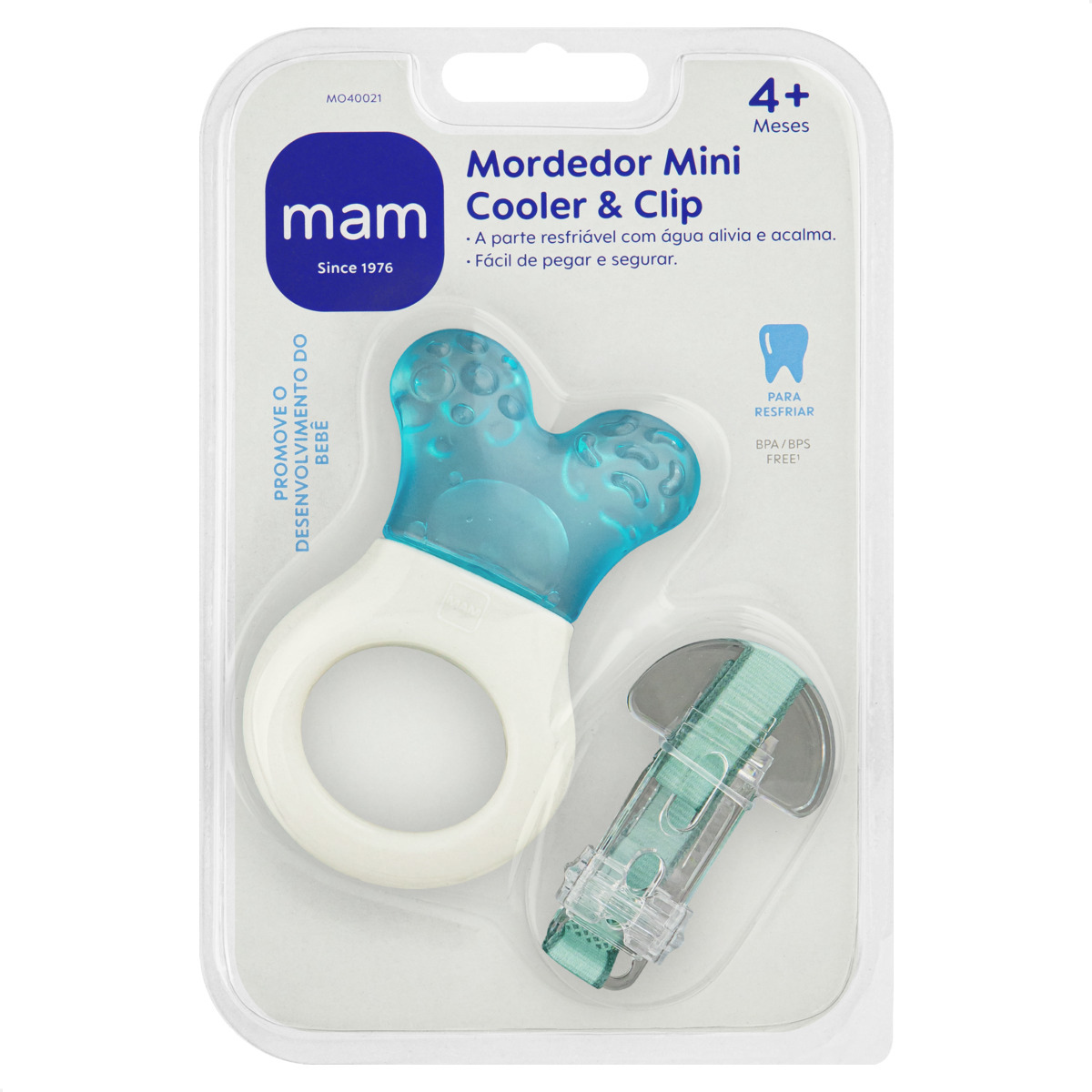 Mordedor para Bebê MAM Mini Cooler com Clip 4+ Meses Azul