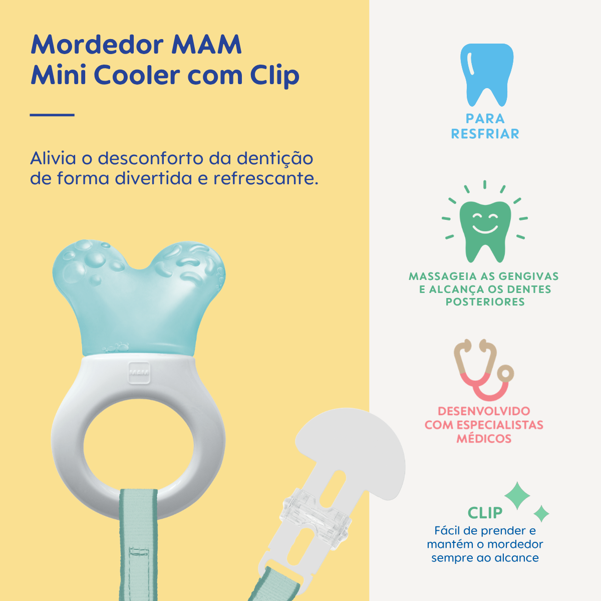 Mordedor para Bebê MAM Mini Cooler com Clip 4+ Meses Azul