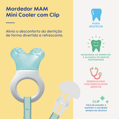 Mordedor para Bebê MAM Mini Cooler com Clip 4+ Meses Azul