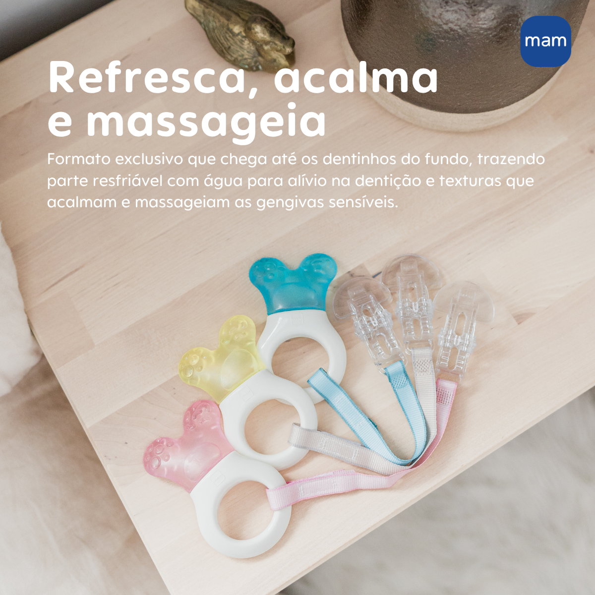 Mordedor para Bebê MAM Mini Cooler com Clip 4+ Meses Azul