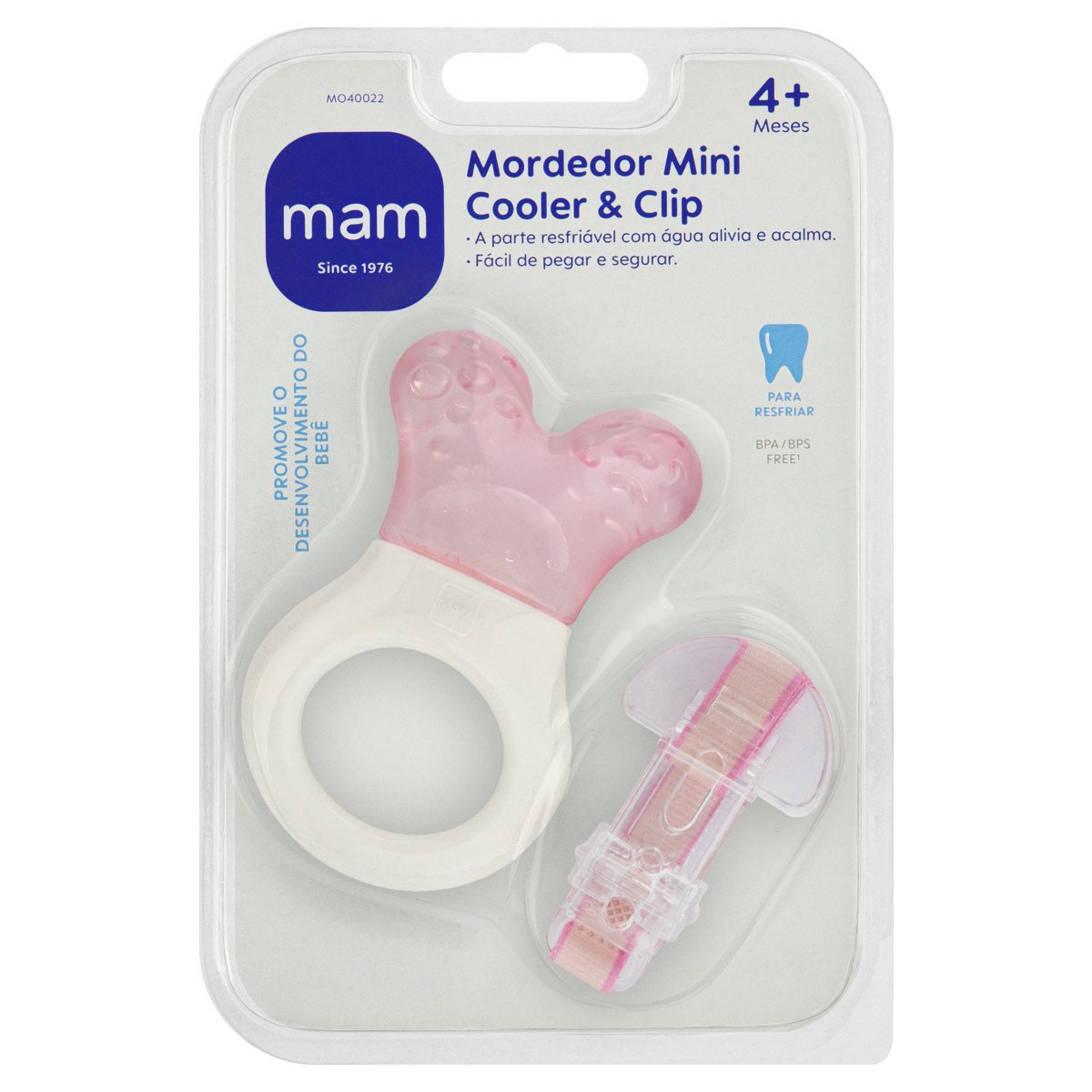 Mordedor para Bebê MAM Mini Cooler com Clip 4+ Meses Rosa
