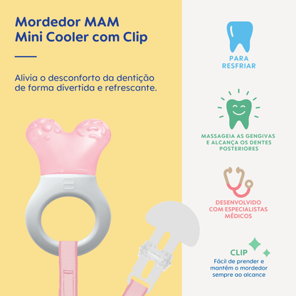 Mordedor para Bebê MAM Mini Cooler com Clip 4+ Meses Rosa