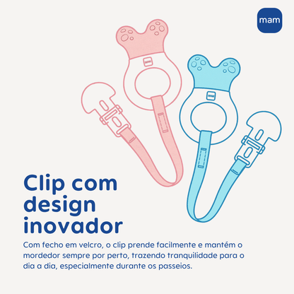 Mordedor para Bebê MAM Mini Cooler com Clip 4+ Meses Rosa